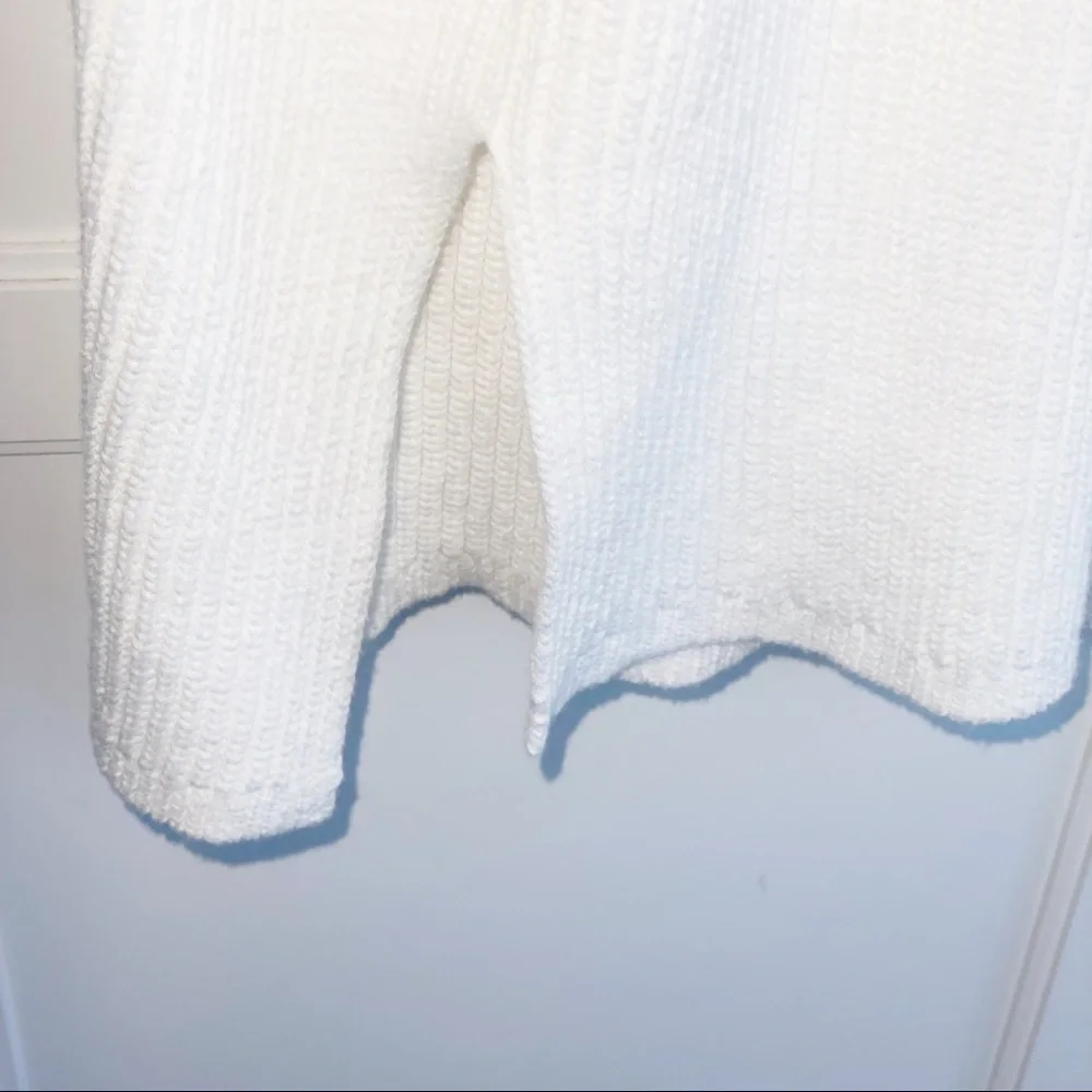 J. Crew White Ribbed Tunic Lace-up Shoulder Knit Sweater Mock Neck #L1206 Small